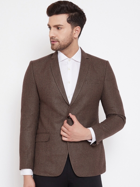 

Spirit Men Brown Self-Design Tailored Fit Blazer