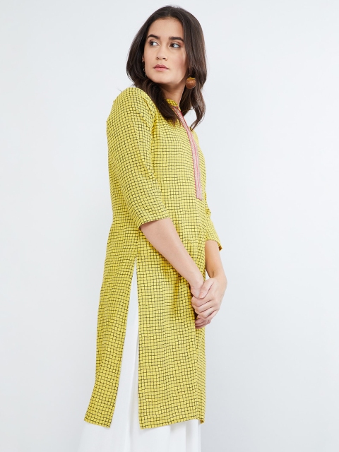 

max Women Mustard Yellow Checked Straight Kurta