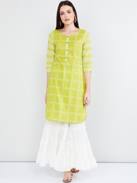 

max Women Lime Green Checked Straight Kurta