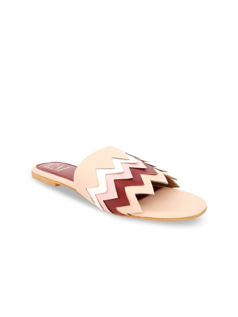 

CAI Women Pink Colourblocked PU Open Toe Flats