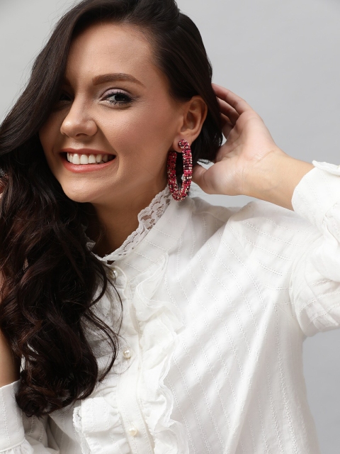 

STREET 9 Red Crescent Shaped Half Hoop Earrings