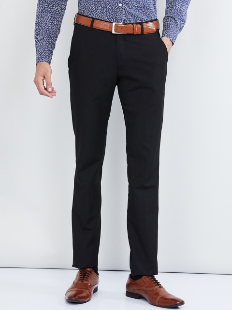 

max Men Black Regular Fit Solid Formal Trousers
