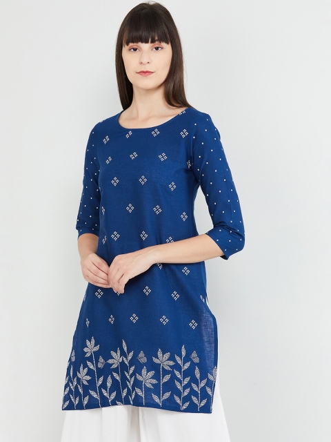 

max Women Blue Printed Straight Kurta