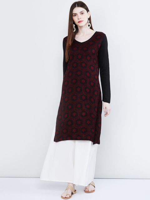 

max Women Black & Maroon Woven Design Straight Kurta