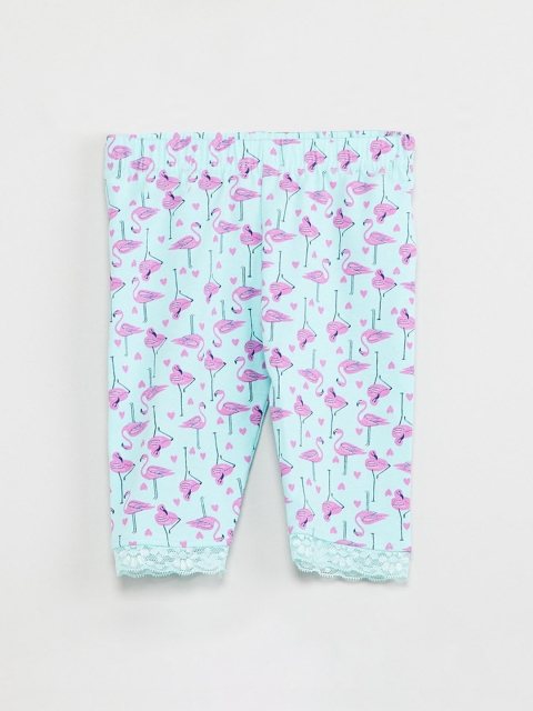 

max Infant Girls Blue & Pink Printed Ankle-Length Leggings