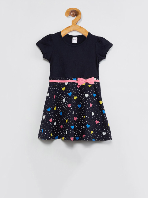 

max Girls Navy Blue Printed Fit and Flare Dress