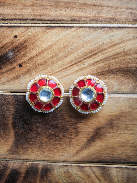 

MORKANTH JEWELLERY Gold-Plated Pink Pachi Kundan Handcrafted Floral Shaped Studs