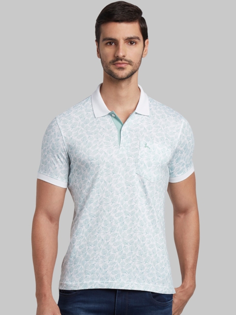 

Parx Men White & Green Printed Polo Collar T-shirt