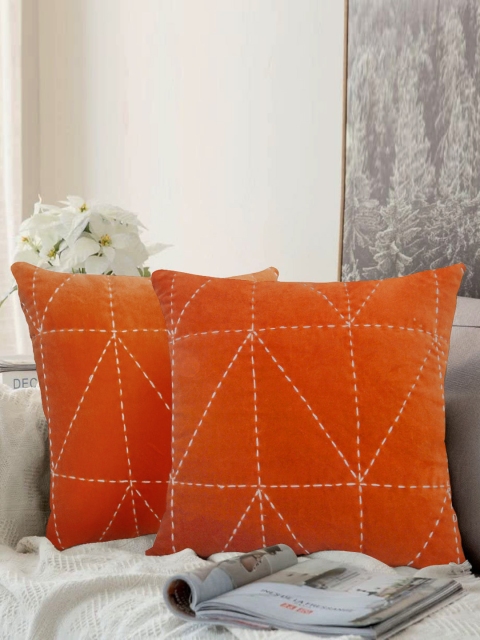 

LUXENMEAD Orange Set of 2 Embroidered Square Cushion Covers