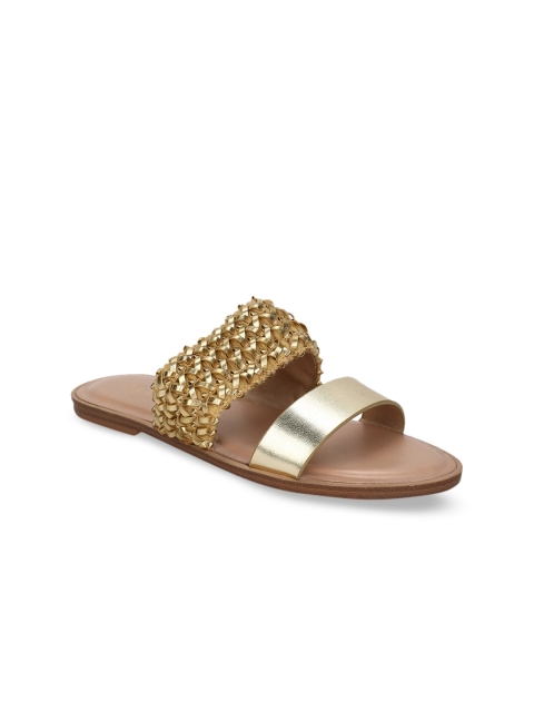 

ALDO Women Gold-Toned Embellished Open Toe Flats