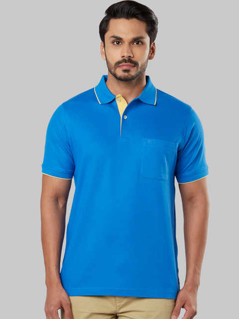 

Raymond Men Blue Solid Polo Collar T-shirt