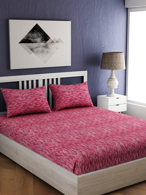 

EverHOME Pink Abstract 144 TC Cotton 1 Queen Bedsheet with 2 Pillow Covers
