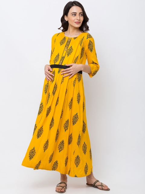 

MomToBe Women Yellow Printed Maternity & Feeding Maxi Dress