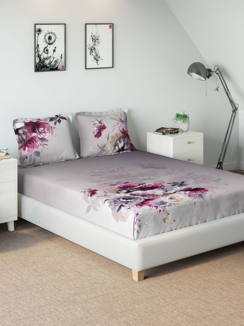 

DDecor Mauve & Red Floral 300 TC Cotton 1 King Bedsheet with 2 Pillow Covers