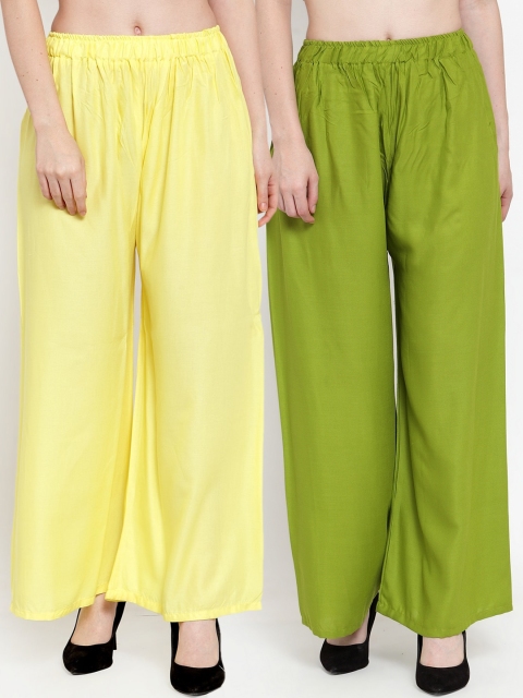 

TAG 7 Women Pack of 2 Solid Flared Palazzos, Yellow