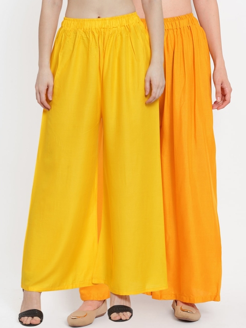 

TAG 7 Women Set of 2 Solid Flared Palazzos, Yellow