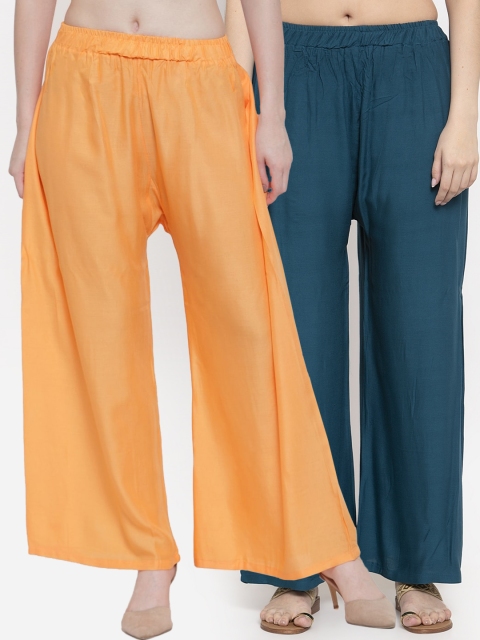 

TAG 7 Women Pack Of 2 Solid Straight Palazzos, Blue