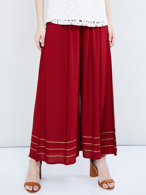 

max Women Red Hem Design Wide Leg Palazzos