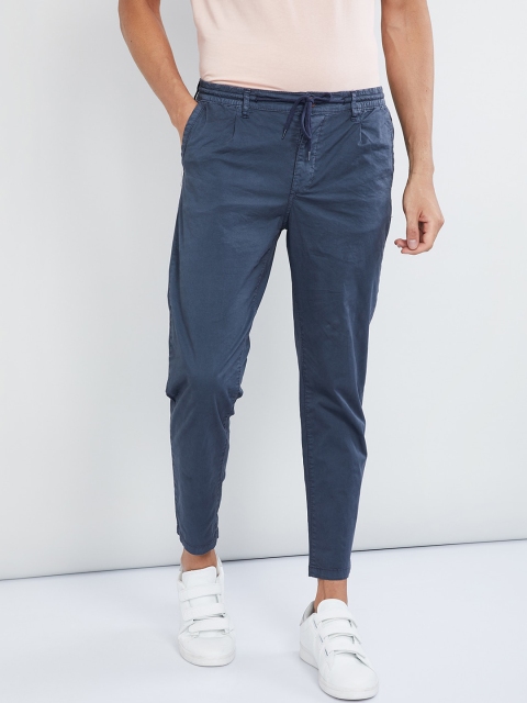 

max Men Blue Tapered Fit Solid Regular Trousers