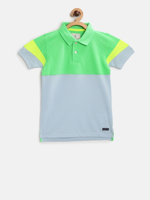 

Cherry Crumble Boys Fluorescent Green & Powder Blue Colourblocked Polo Collar T-shirt