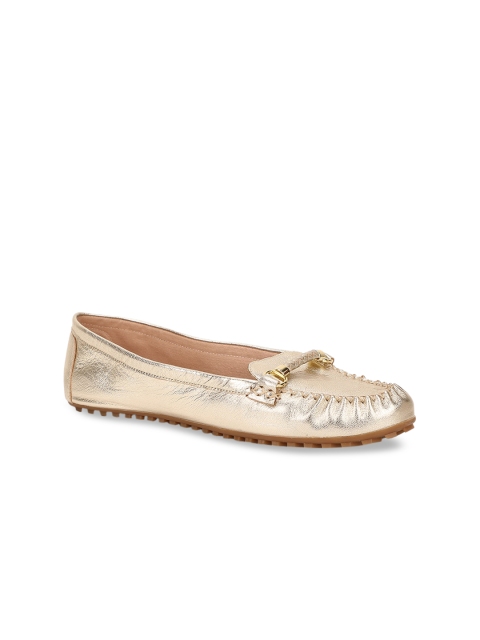 

ALDO Women Gold-Toned Solid Leather Ballerinas