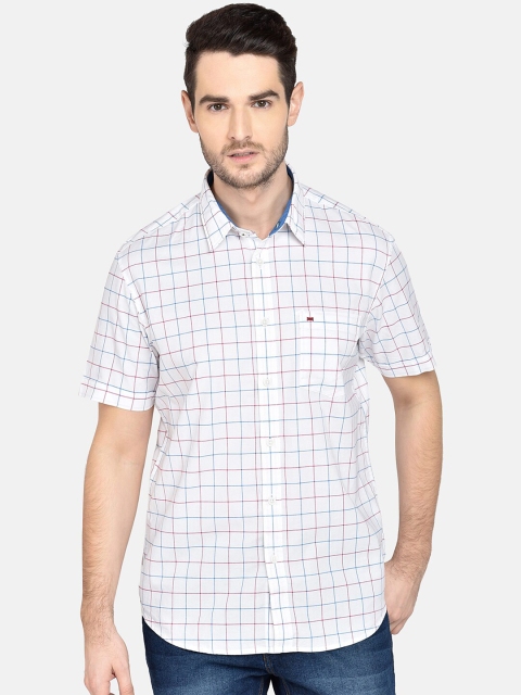 

Basics Men White & Red Slim Fit Checked Casual Shirt