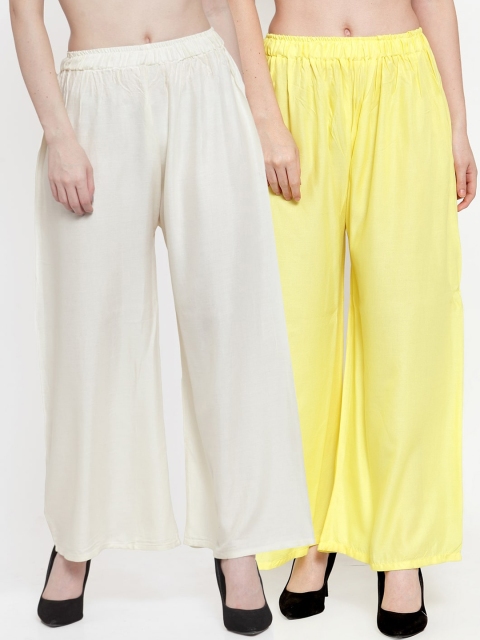 

TAG 7 Women Set of 2 Solid Flared Palazzos, Yellow