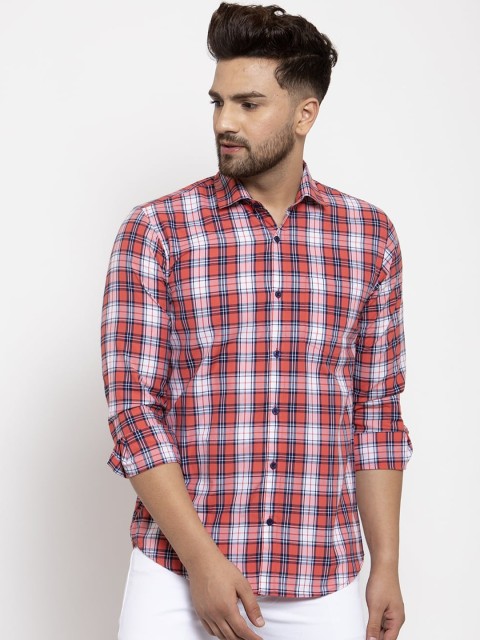 

JAINISH Men Red & White Regular Fit Checked Casual Shirt