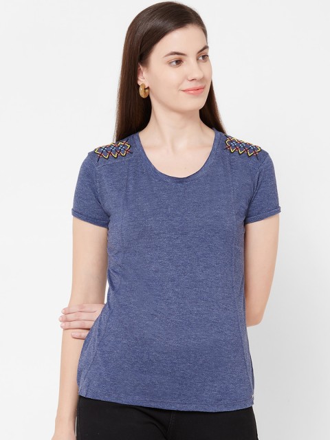 

Juliet Women Navy Blue Self Design Pure Cotton Top