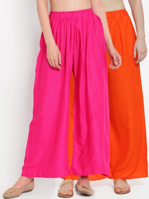 

TAG 7 Women Set of 2 Solid Flared Palazzos, Orange