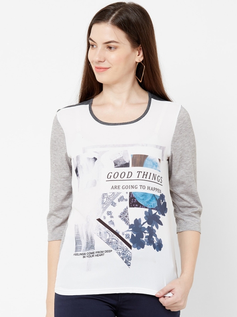 

Juliet Women White & Grey Melange Printed Top