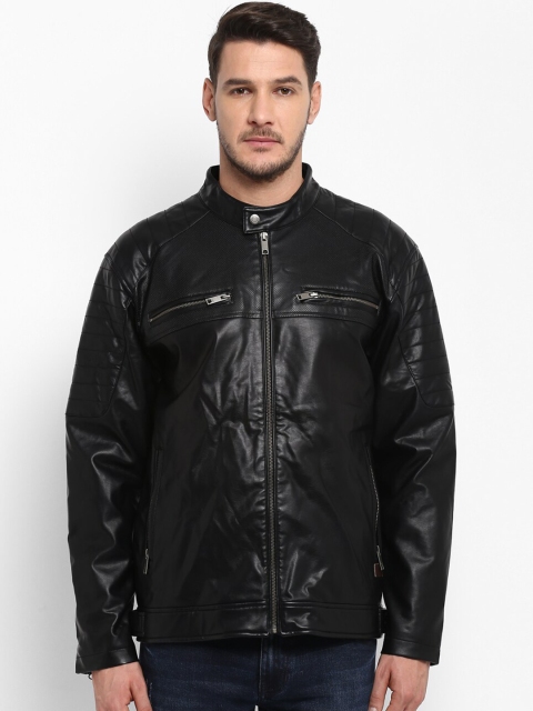

ColorPlus Men Black Solid Biker Jacket