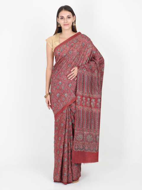 

SABOO COLLECTIONS Magenta Pure Silk Printed Tussar Saree