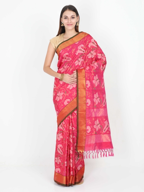 

SABOO COLLECTIONS Pink Pure Silk Woven Design Uppada Saree