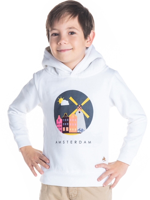 

Cherry Crumble Boys White Printed Hooded Sweatshirt