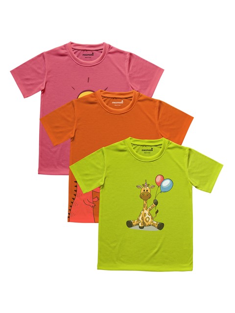 

mezmoda Boys Pack of 3 Printed Round Neck T-shirts, Lime green