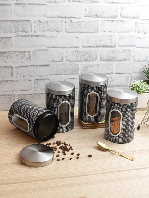 

BERGNER Set Of 4 Grey Printed Food Storage Containers