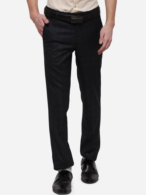 

METAL Men Charcoal Black Slim Fit Solid Formal Trousers