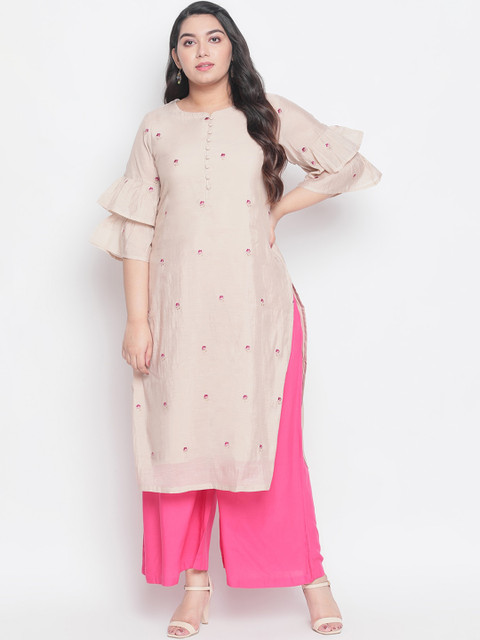 

Amydus Women Cream-Coloured Embroidered Straight Kurta