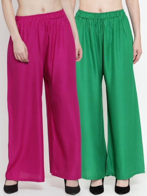

TAG 7 Women Pack of 2 Solid Flared Palazzos, Green