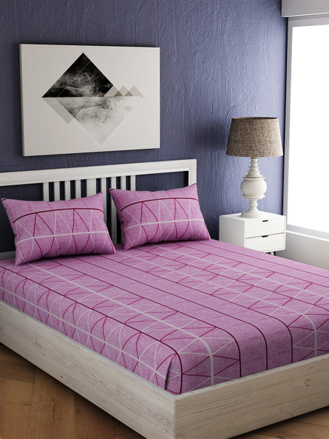 

EverHOME Purple Geometric 144 TC Cotton 1 Queen Bedsheet with 2 Pillow Covers