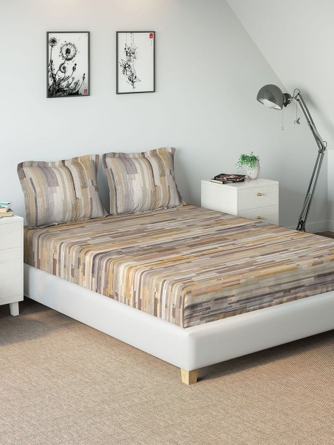 

DDecor Brown Abstract 180 TC Cotton 1 King Bedsheet with 2 Pillow Covers