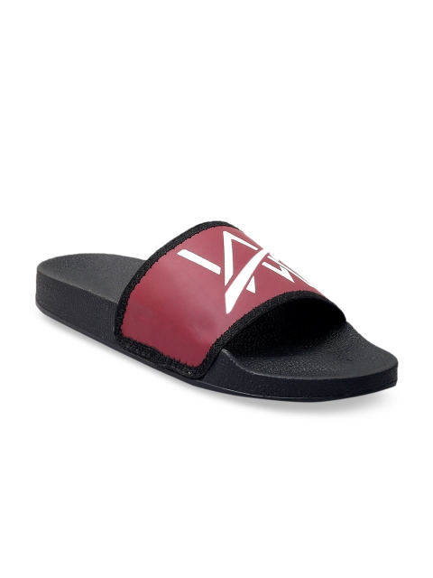 

Woakers Men Red & Black Printed Sliders