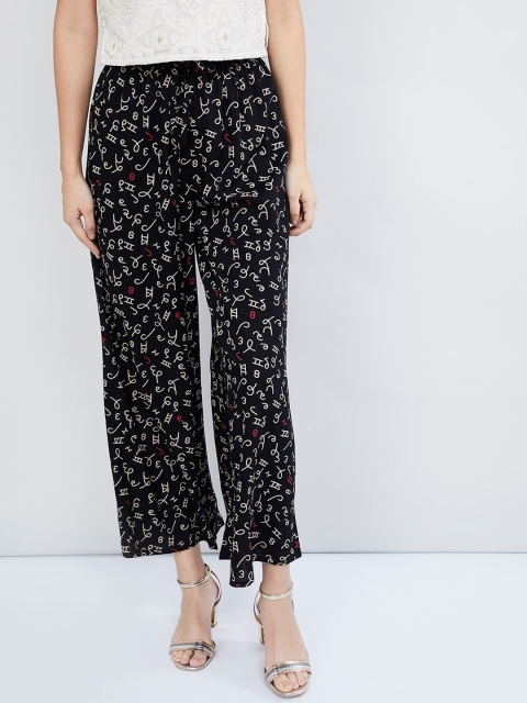 

max Women Black & Off-White Printed Straight Fit Palazzos