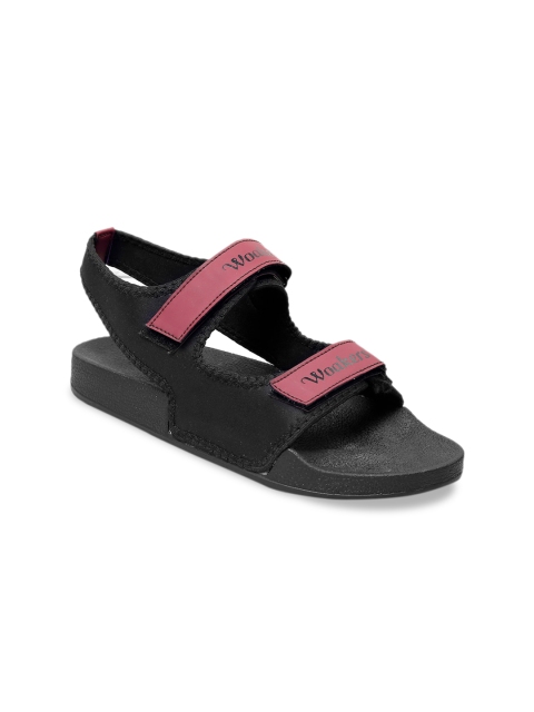 

Woakers Men Black & Red Solid Leather Sports Sandals