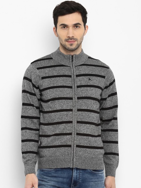 

Parx Men Grey Striped Front-Open Sweater
