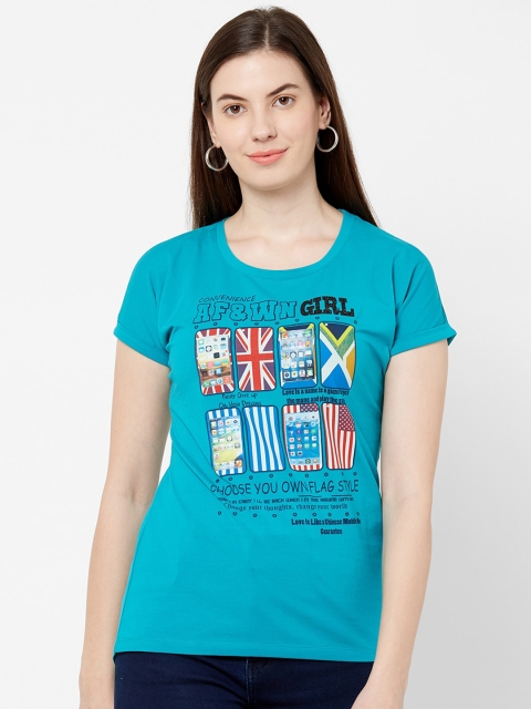 

Juliet Women Turquoise Blue Printed Round Neck T-shirt