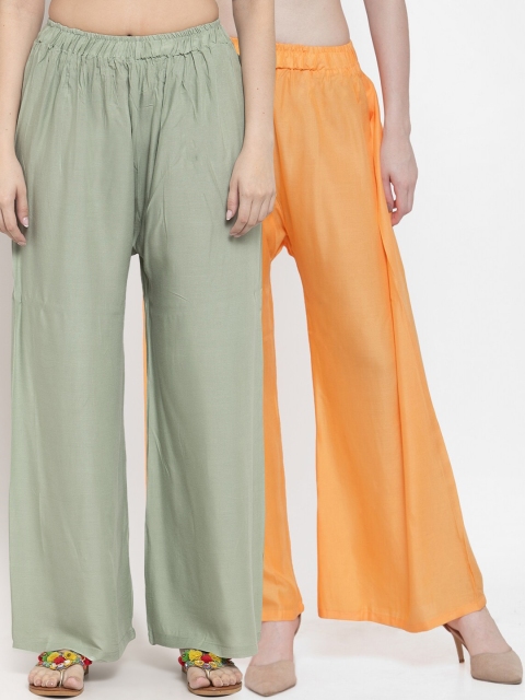 

TAG 7 Women Pack Of 2 Solid Straight Palazzos, Green