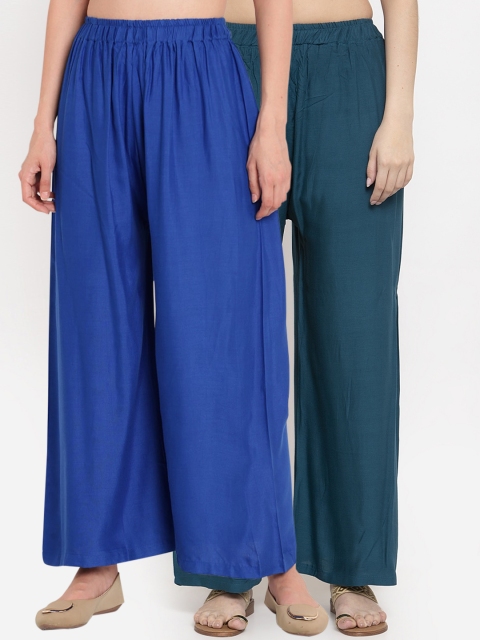 

TAG 7 Women Pack Of 2 Solid Straight Palazzos, Blue