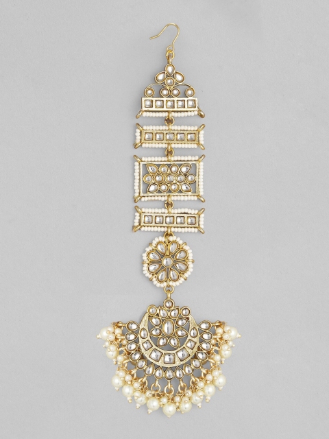 

Rubans Gold-Plated White Kundan-Studded Pearl Embellished Handcrafted Maang Tikka